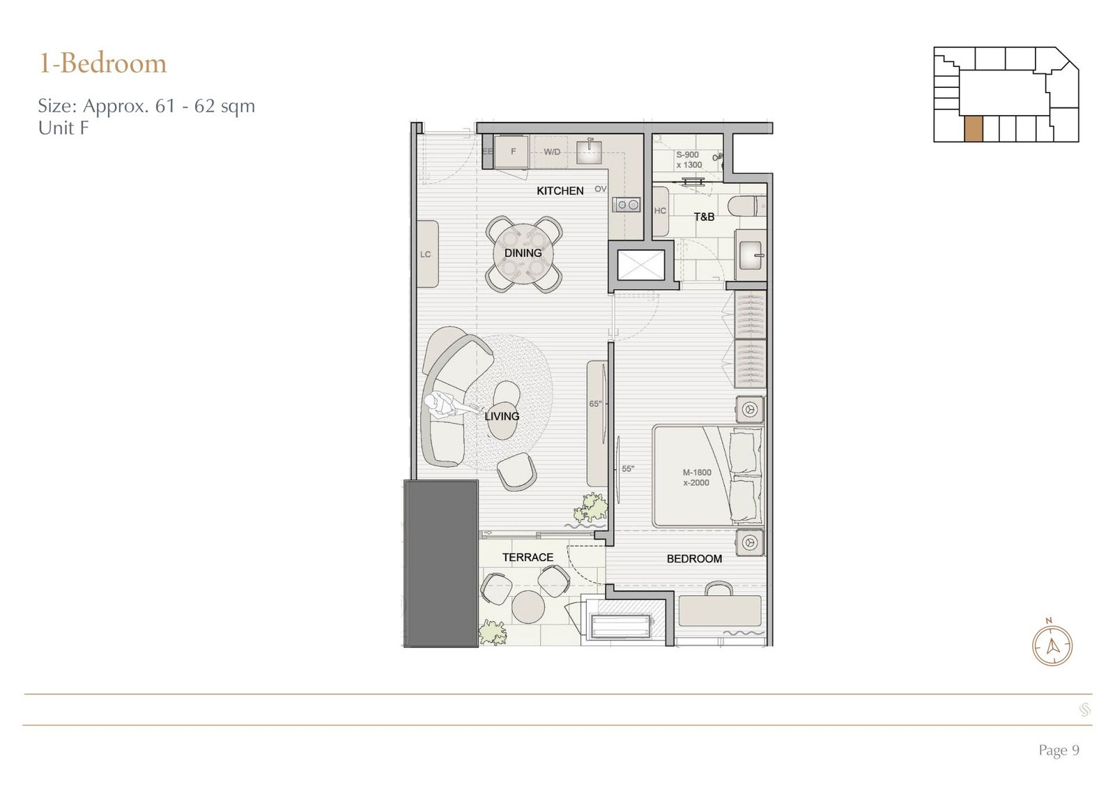 1BR Unit F 61-62 sqm 